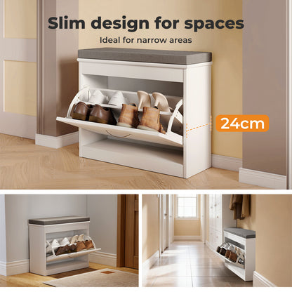Levede Slim Shoe Cabinet Bench White Shoe Storage Unit Hallway Rack Organiser