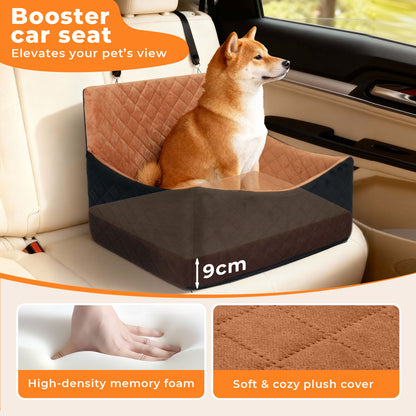 Skylos Dog Booster Car Seat Travel Carrier Bed Basket for Pet up to 55lbs Brown