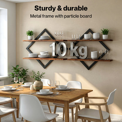 Levede Rustic Floating Shelves Set of 2 Diamond Industrial Display Storage Shelf