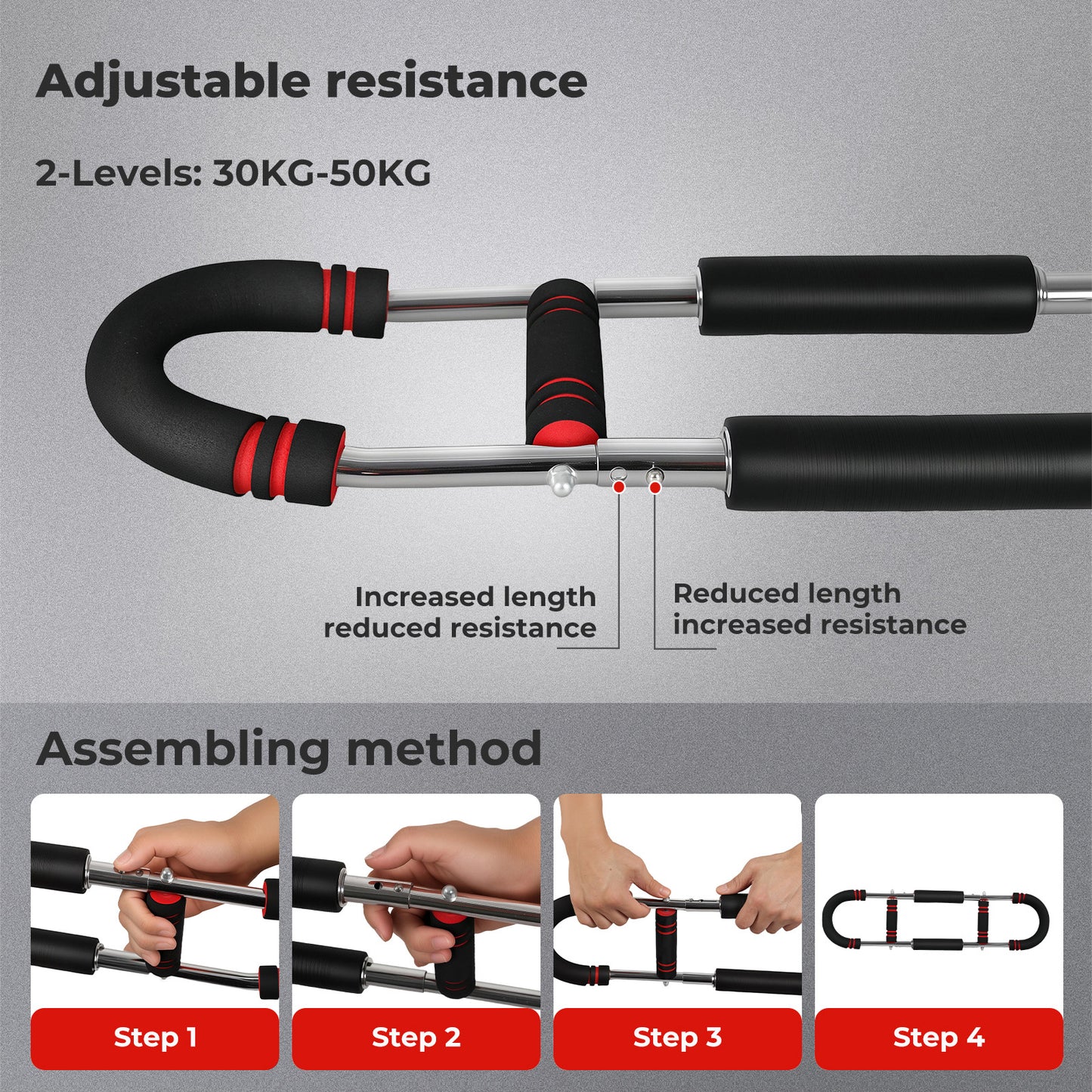 Centra Shaker Twister Arm Power Trainer Adjustable Chest Expander Bar 30-50kg