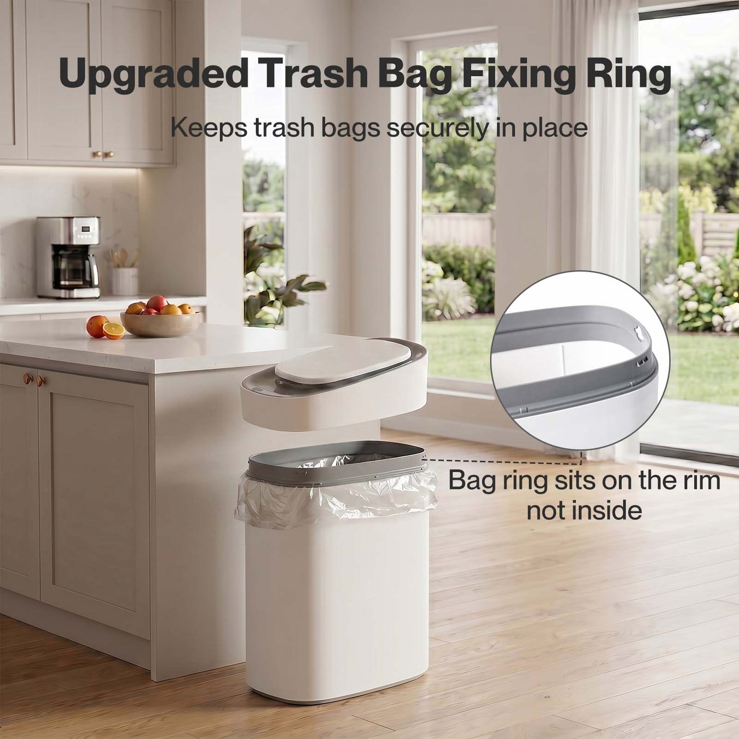 Toque Smart Trash Bin Slim Sensor Bathroom Bin With Lid Silent Open Close White