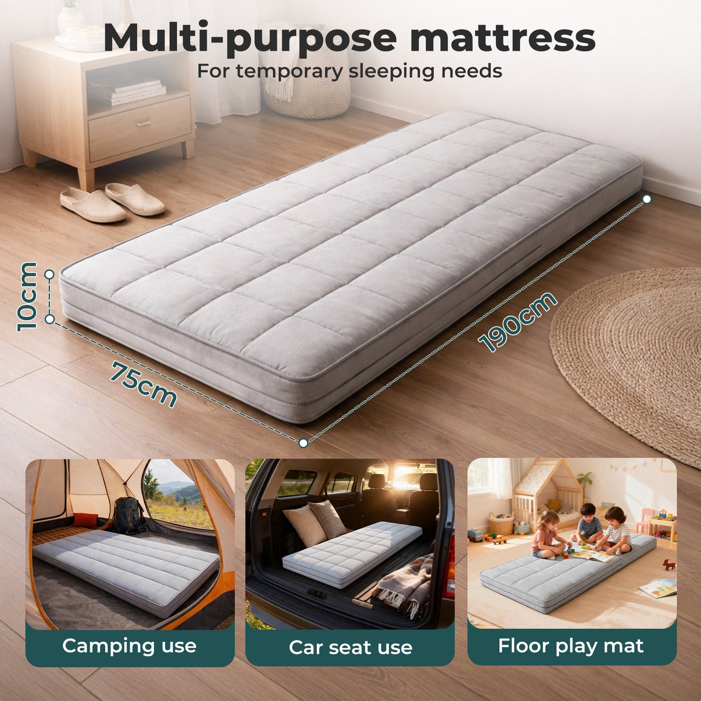 Lavio Folding Floor Mattress Bed Topper Single 10cm Roll Up for Caravan Camper