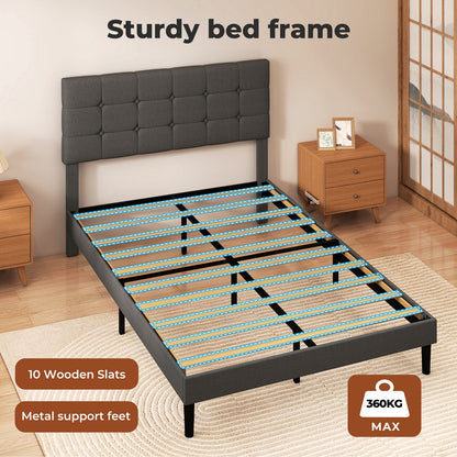 Levede Bed Frame Upholstered Linen Headboard Wooden Slat Double King Size Grey