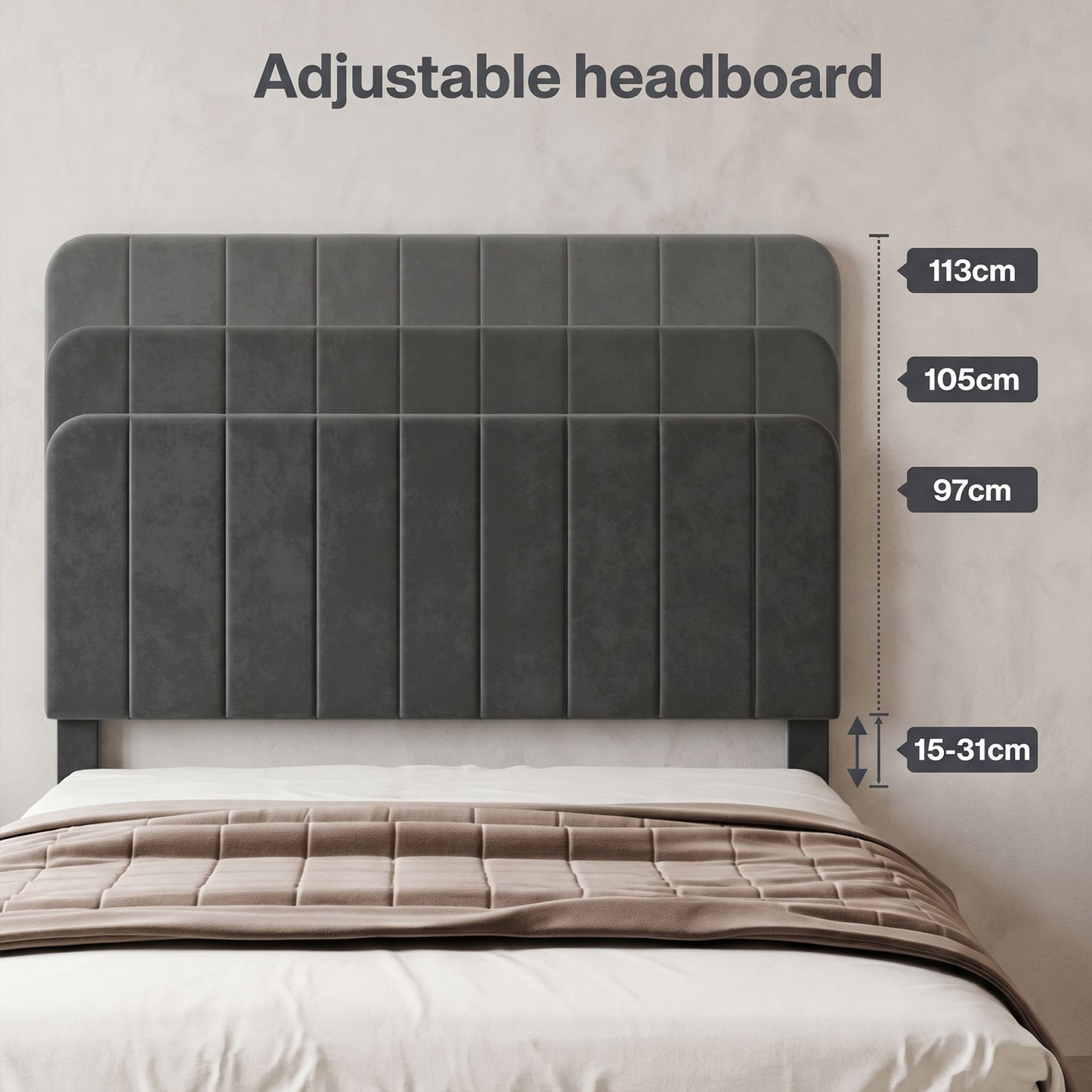 Levede Bed Frame Velvet Upholstered Platform Adjustable Headboard Double King