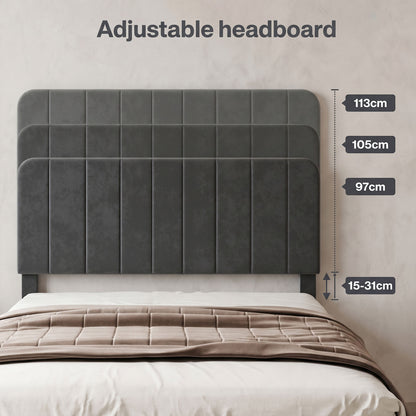 Levede Bed Frame Velvet Upholstered Platform Adjustable Headboard Double King