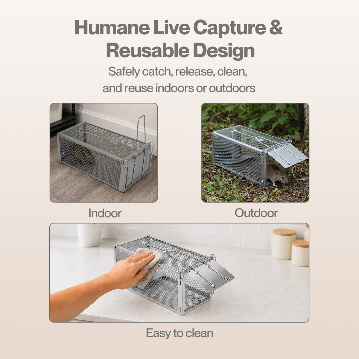TOQUE Humane Mouse Traps Live Catch Rodent Trap Auto Lock For outdoor Silver 2pc