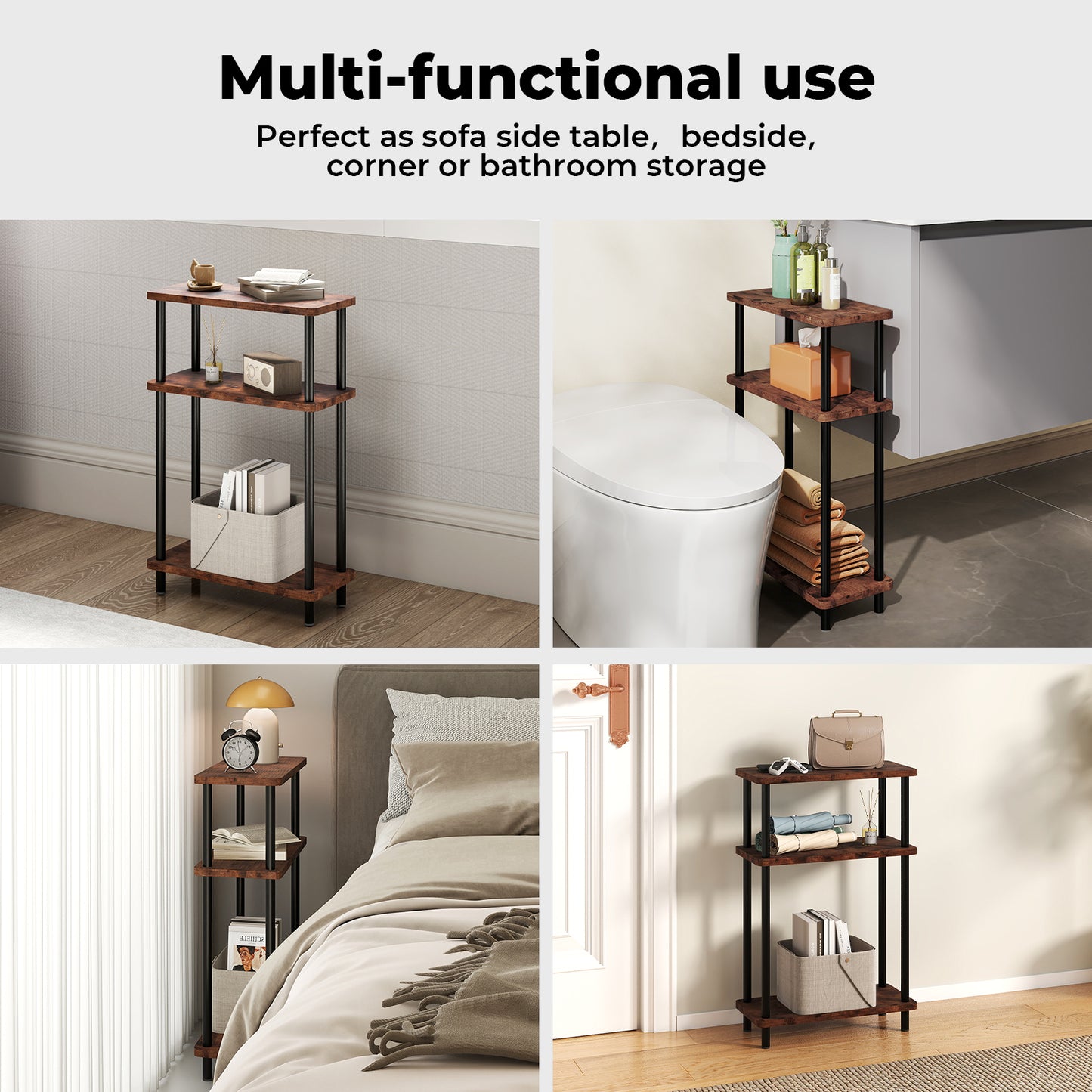 Levede Slim Side Table 3 Tier Narrow Sofa End Table Bedside Storage Stand