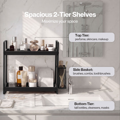 Levede Bathroom Organiser Countertop 2 Tier Perfume Skincare Storage Shelf Black