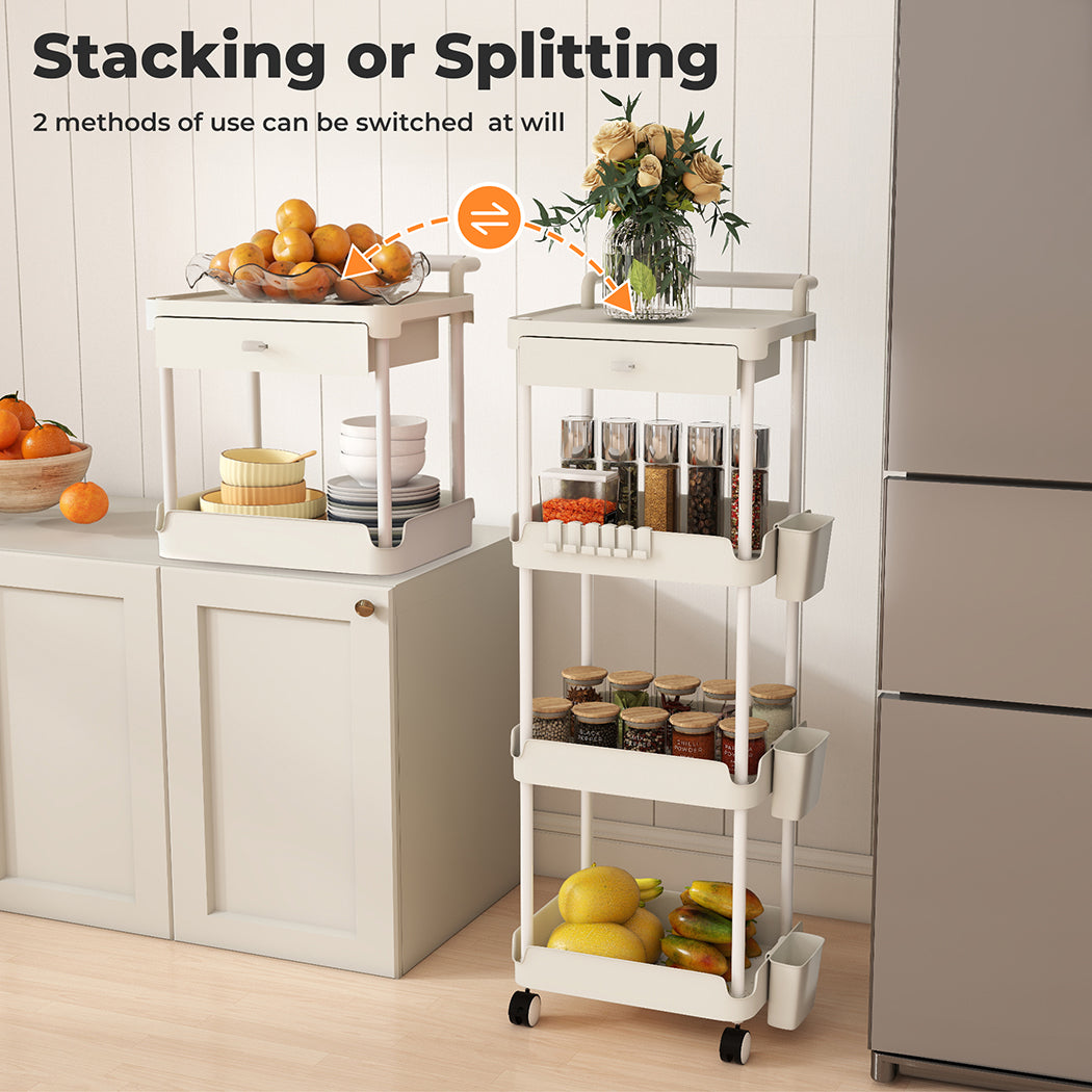 Levede 4 Tier Storage Trolley Cart on Wheels Kitchen Laundry Narrow Space Rack