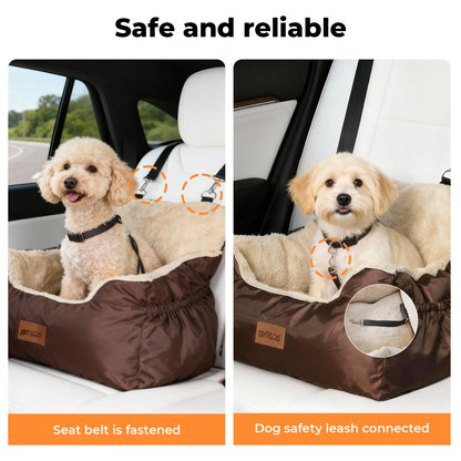 Skylos Dog Car Seat for Small Dogs & Cats Cosy Pet Travel Bed with Safety Leash