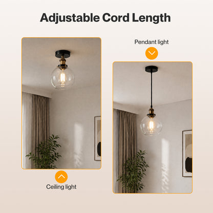 Emitto 2PCS Ceiling Pendant Light Industrial Glass LampShade Adjustable Cable