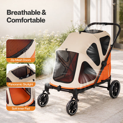 Skylos Dog Stroller Pet Pram Foldable Shock Absorbing Wheels Outdoor Orange