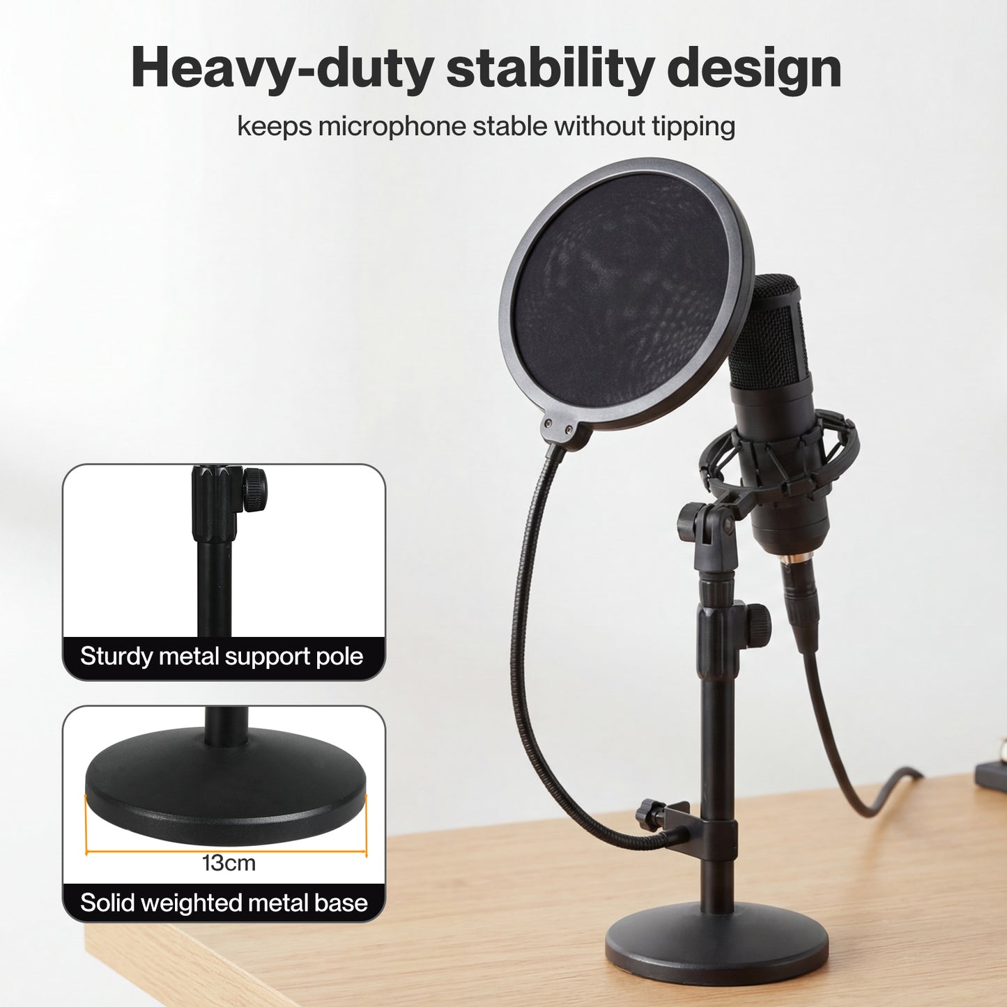 Levede Desktop Microphone Stand Adjustable Mic Clip Desk Pop Filter Shock Mount