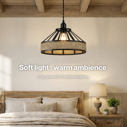 Emitto Modern Ceiling Pendant Light Shade Industrial Hemp Rope Lamp Shade 30cm