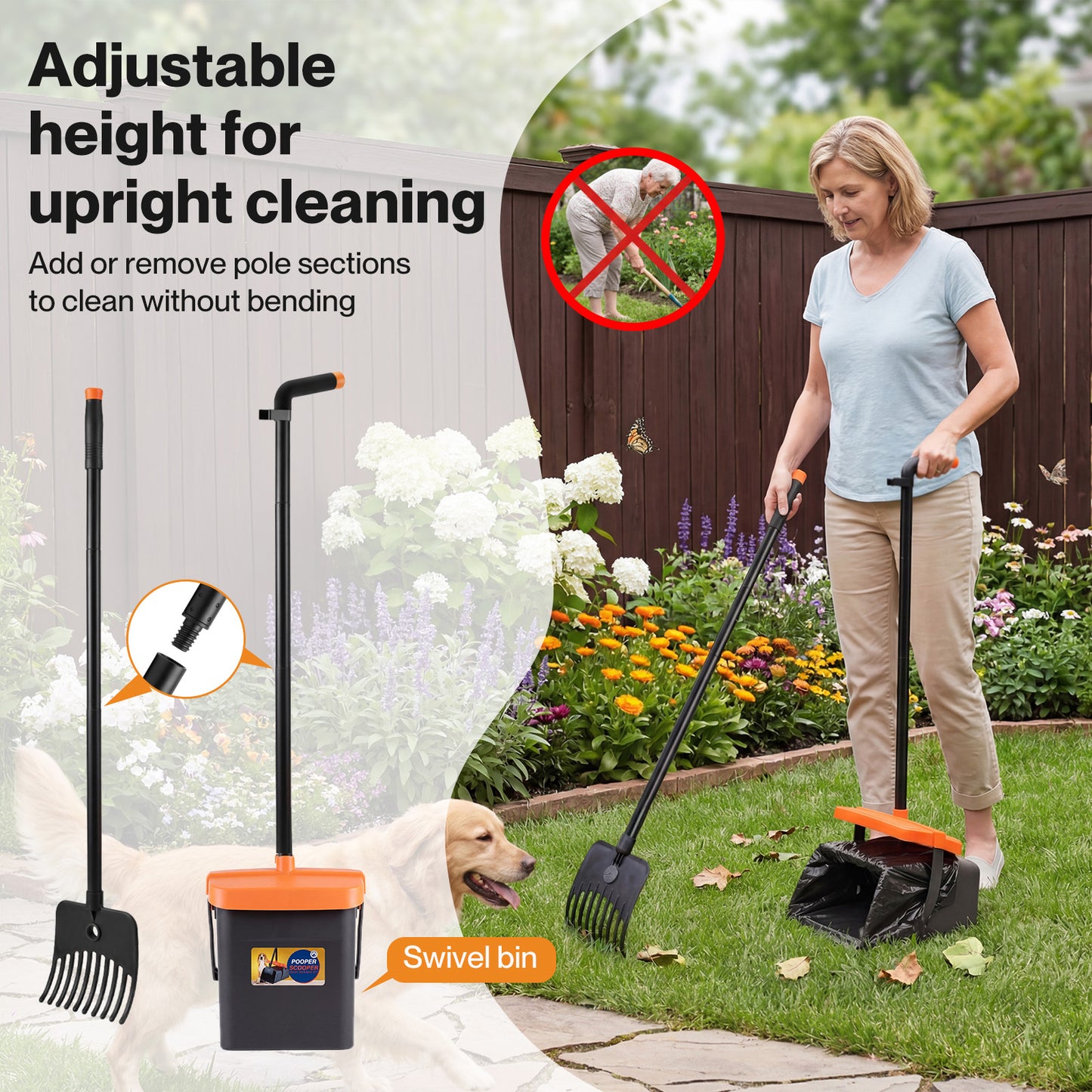 Skylos Pooper Scooper Pet Waste Collector 120cm Handle with Rake 35 Waste Bags
