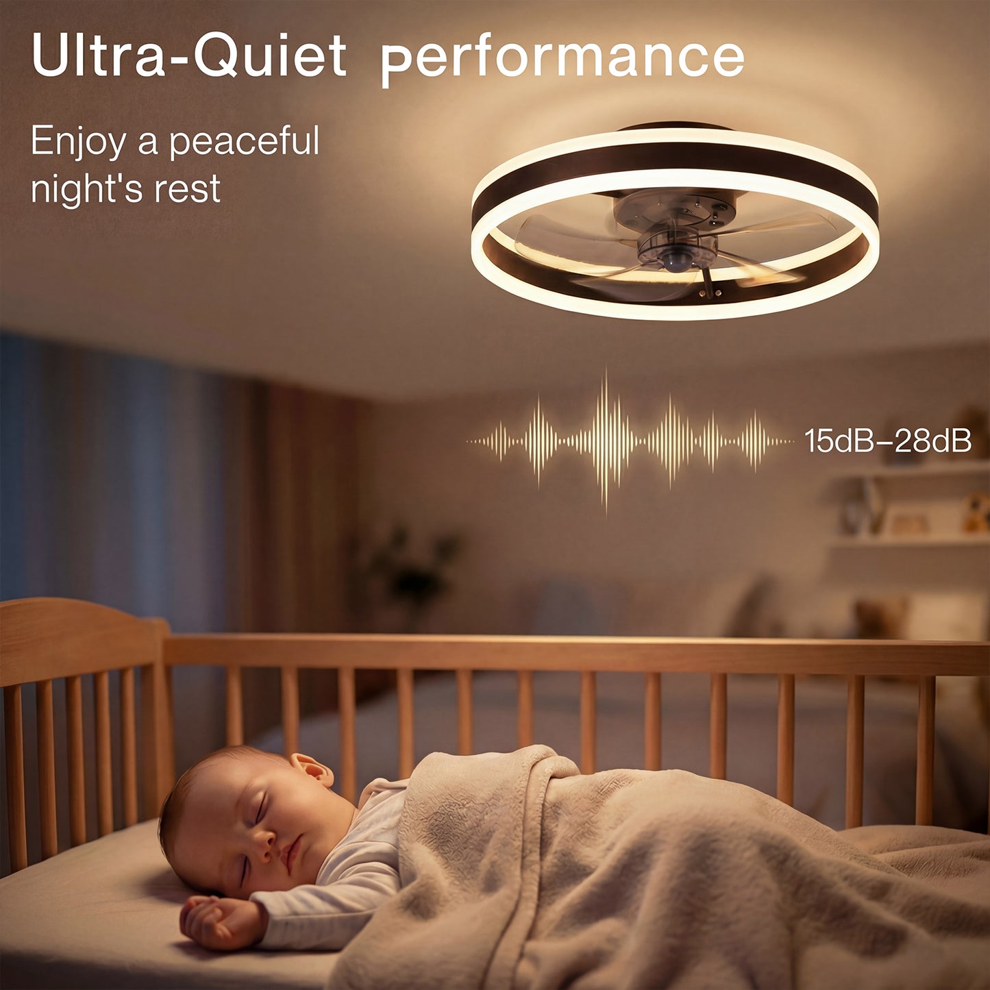 Emitto Ceiling Fan Light Modern LED Flush Mount Lamp 6 Speed Lamp Black White
