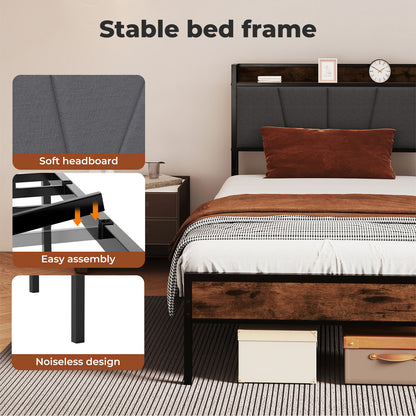 Levede Heavy Duty Single Bed Frame Metal Platform with Storage Headboard 3FT