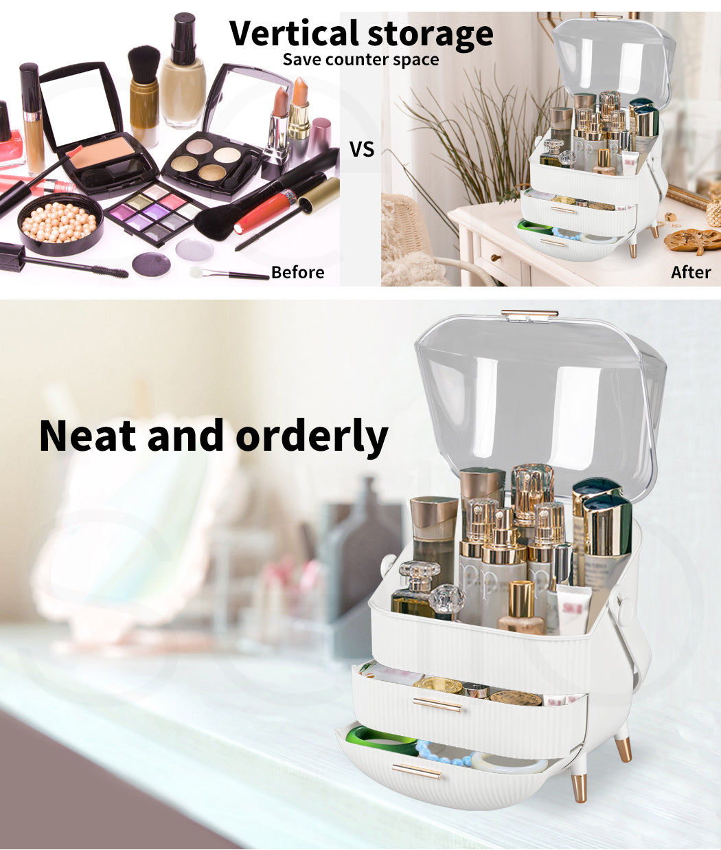 Portable Makeup Organiser Cosmetic Case Carry Storage Box Jewelry Holder White