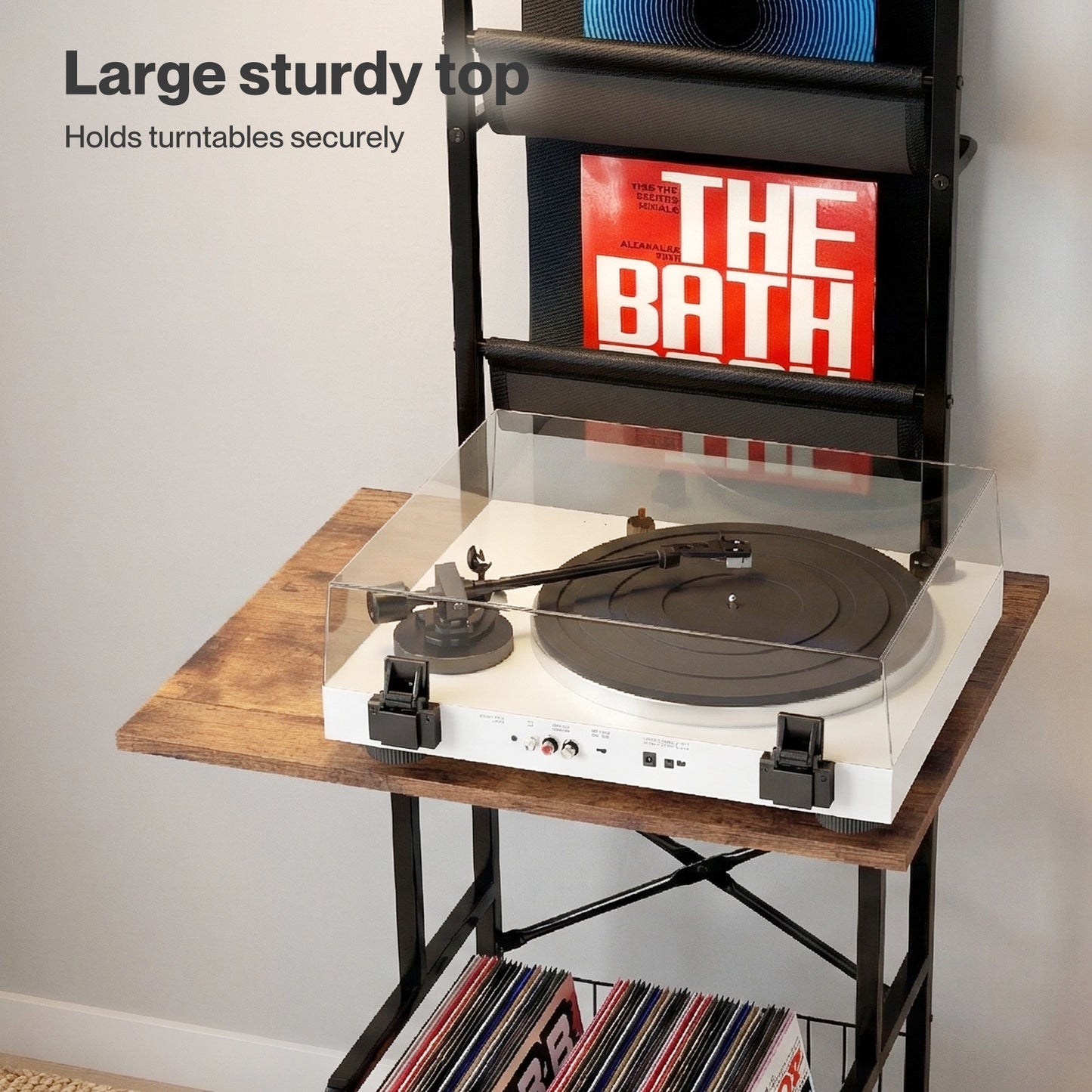 Levede Record Stand Player Display Storage Shelf Cabinet 2 Shelves 3 Racks