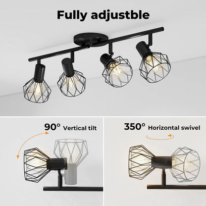 EMITTO LED Spot Ceiling Light 4-Way Adjustable Vintage Black Metal E14 Fixture
