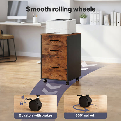 Levede File Cabinet Mobile Filing Cabinet Office with Wheels 3 Drawers Walnut