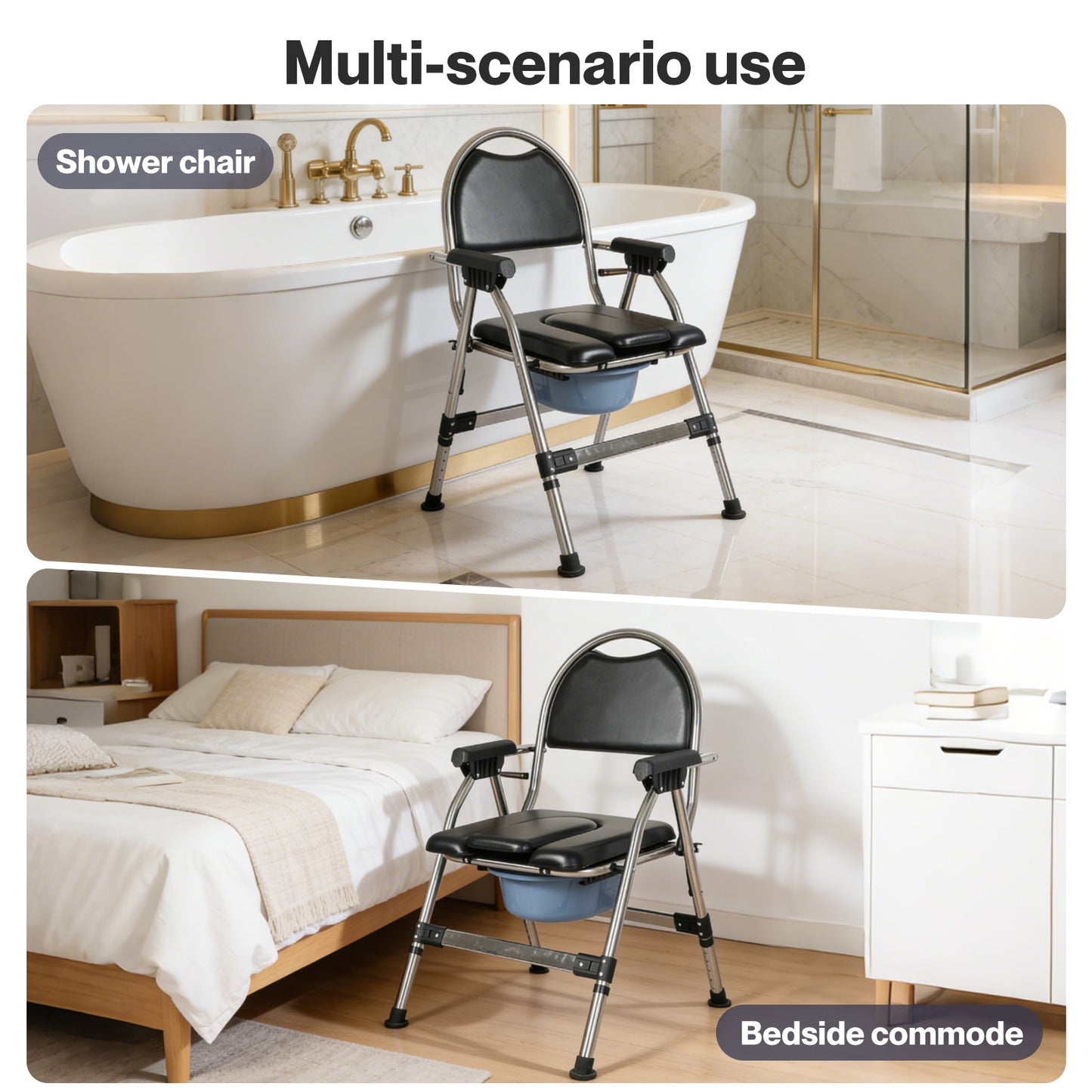 Levede Folding Commode Chair Adjustable Height Bedside Toilet Shower Seat 150kg
