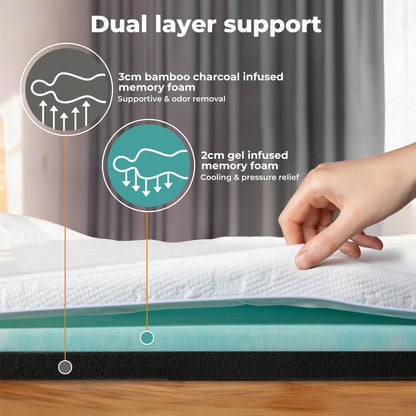 Lavio Mattress Topper Small Double Memory Foam Bamboo Charcoal Washable Cover