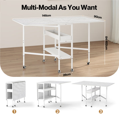 Levede Sewing Table Foldable Craft With Grid Adjustable Height Storage Black