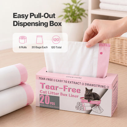 Skylos Cat Litter Bags for Robot Litter Box Drawstring 120 Pack HDPE Pink
