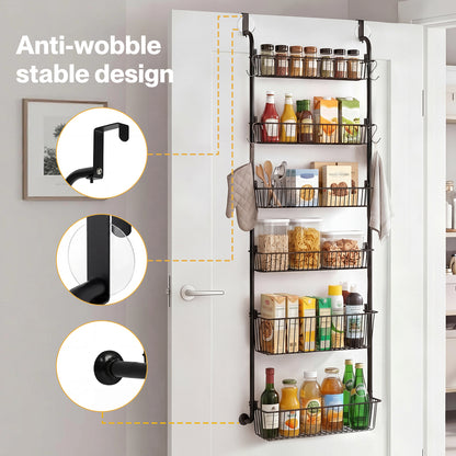 TOQUE Over Door Pantry Organiser 6 Tier Kitchen Hanging Storage Rack Black Metal