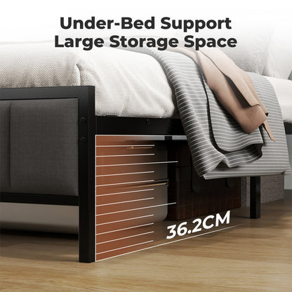 Levede Small Double Bed Frame Metal Platform LED Headboard Charging Station Grey