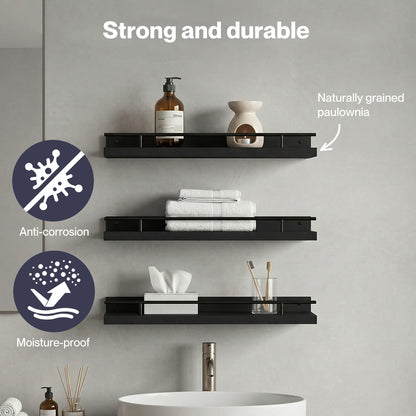 Levede Floating Shelves Set of 3 Wooden Wall Mounted Shelves Storage Black