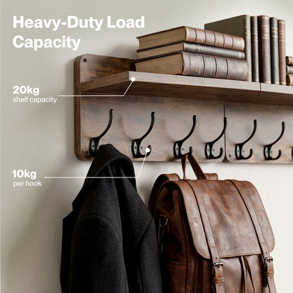 Levede Wall Coat Rack 2 PCS 8 Hooks Wall Mounted Heavy Duty Wooden Organiser