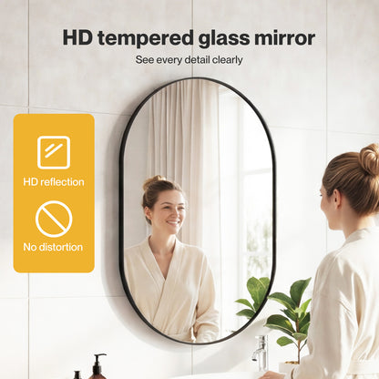 Yezi Wall Mirror 50x70cm Oval Bathroom Bedroom Vanity Make-up Mirror Aluminium