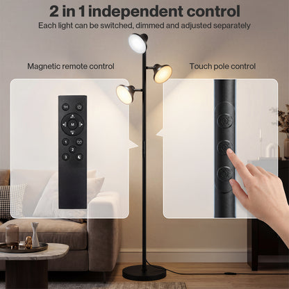 Emitto Floor Lamp  3-Light Dimmable Standing Lamp  Remote Touch  Black