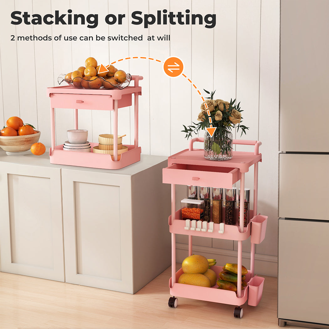 Levede 3 Tier Storage Trolley Cart on Wheels Kitchen Utility Rolling Rack Shelf