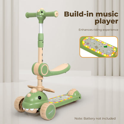 Dekko Foldable Kids Scooter Flip-able Seat Adjustable Height LED Light Green