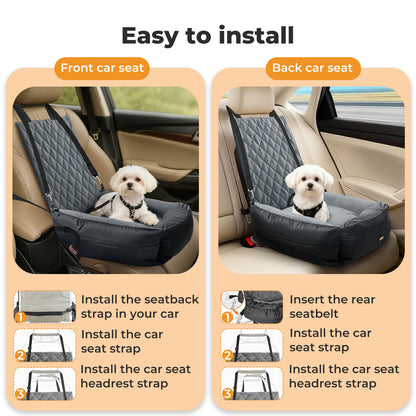 Skylos Dog Booster Car Seat Travel Carrier Plush Bed Basket Portable Pet Grey