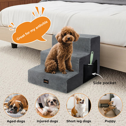 Skylos Dog Steps Pet Stairs Ramp 3 Step for High Bed Sofa Memory Foam Washable
