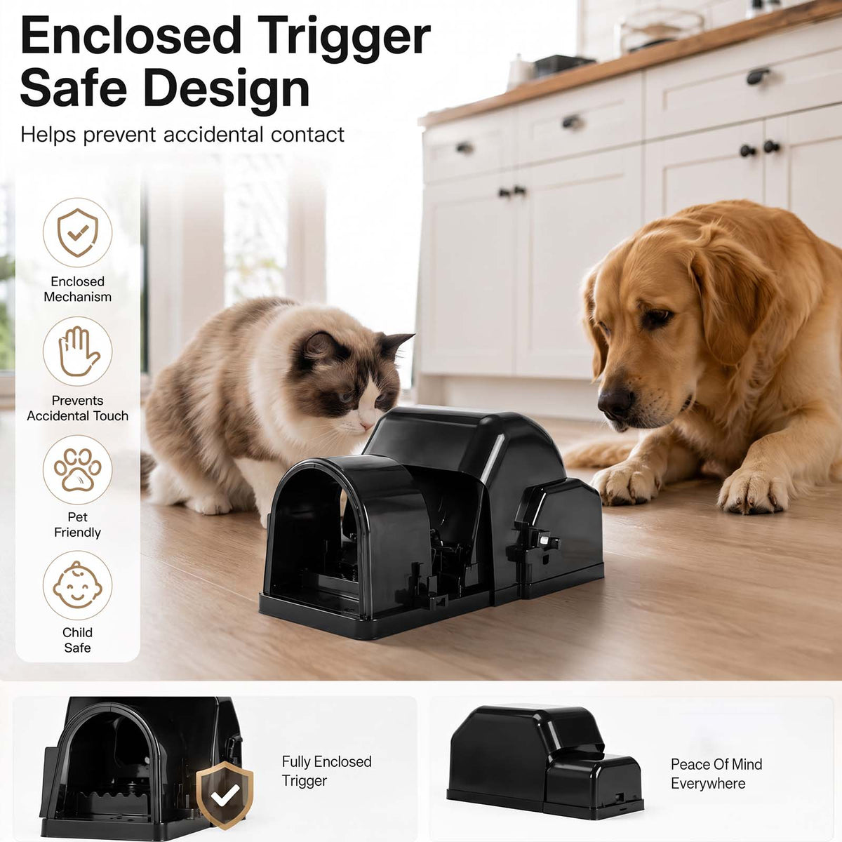 TOQUE Mouse Trap Quick Tunnel Catch Safe Reusable Indoor for Kitchen Black 4pc