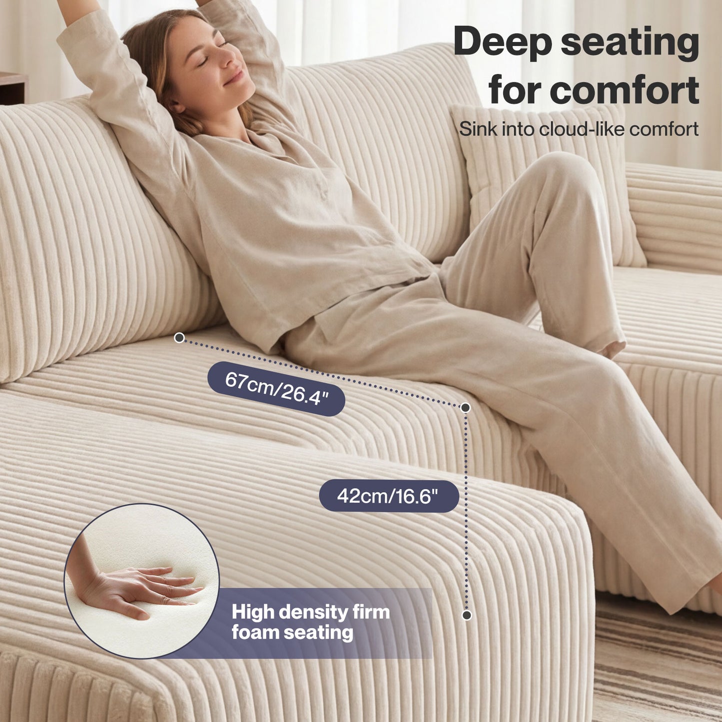 Levede Modular Sectional Sofa 4 Seater Convertible Bed Corduroy Boneless Couches