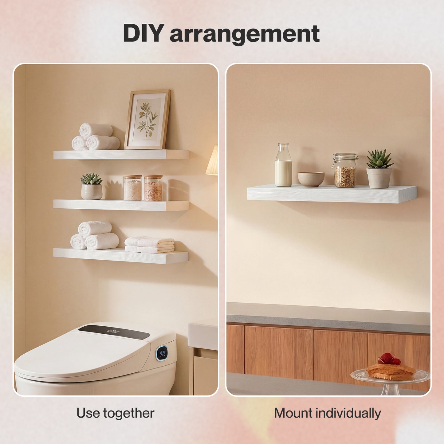 Levede Floating Shelf Wall Storage Screw Mounted Rustic Home Decor 3 PCS White