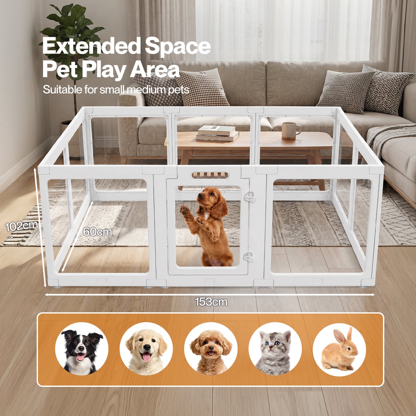 Skylos Dog Pen  Transparent Dog Playpen  153x102x60cm  HDPE Acrylic  White