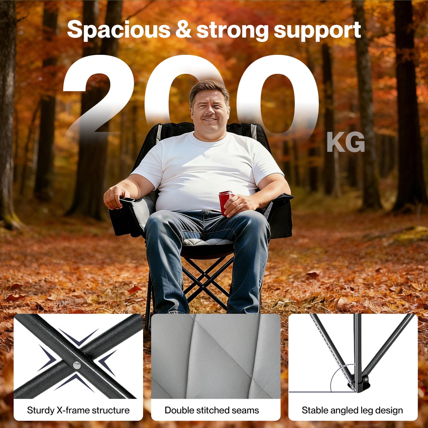 Levede Oversized Folding Camping Chair Padded with Cooler Bag Cup Holder 200KG