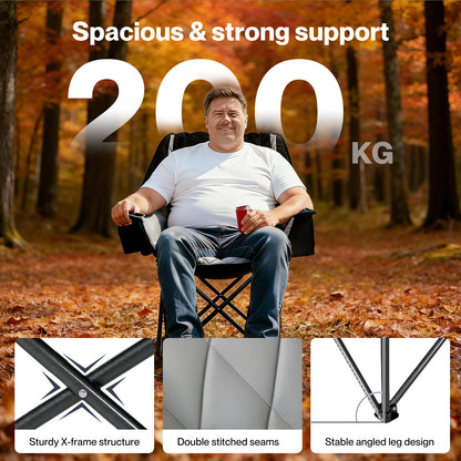 Levede Oversized Folding Camping Chair Padded with Cooler Bag Cup Holder 200KG