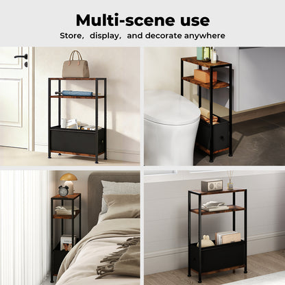 Levede Side End Table Industrial 3 Tier Wooden Oxford Storage Basket Living Room