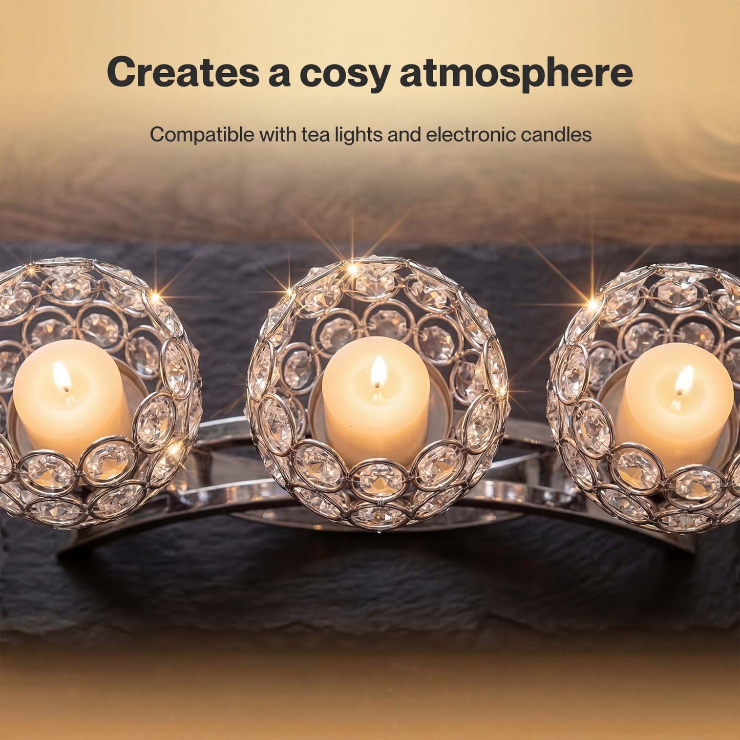 Levede Candle Holders 3 Arms Silver Arch Crystal Decoration Tealight Candlestick