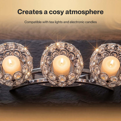 Levede Candle Holders 3 Arms Silver Arch Crystal Decoration Tealight Candlestick