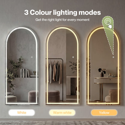 Yezi Full Length Mirror Arched LED Touch Buttons Light-Adjustable 140x50cm White