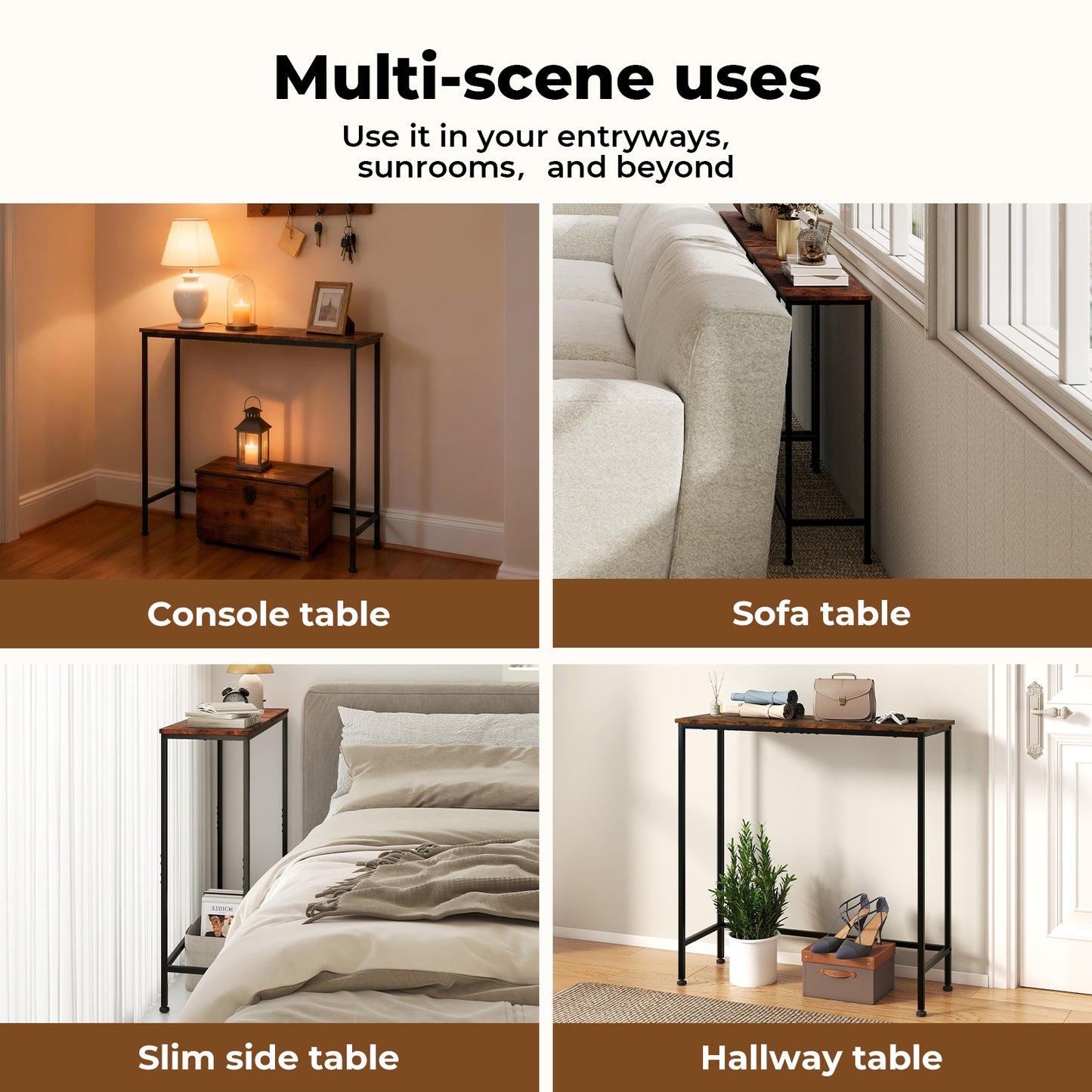 Narrow Console Table Slim Entryway Hallway Sofa Table Display Shelf Industrial